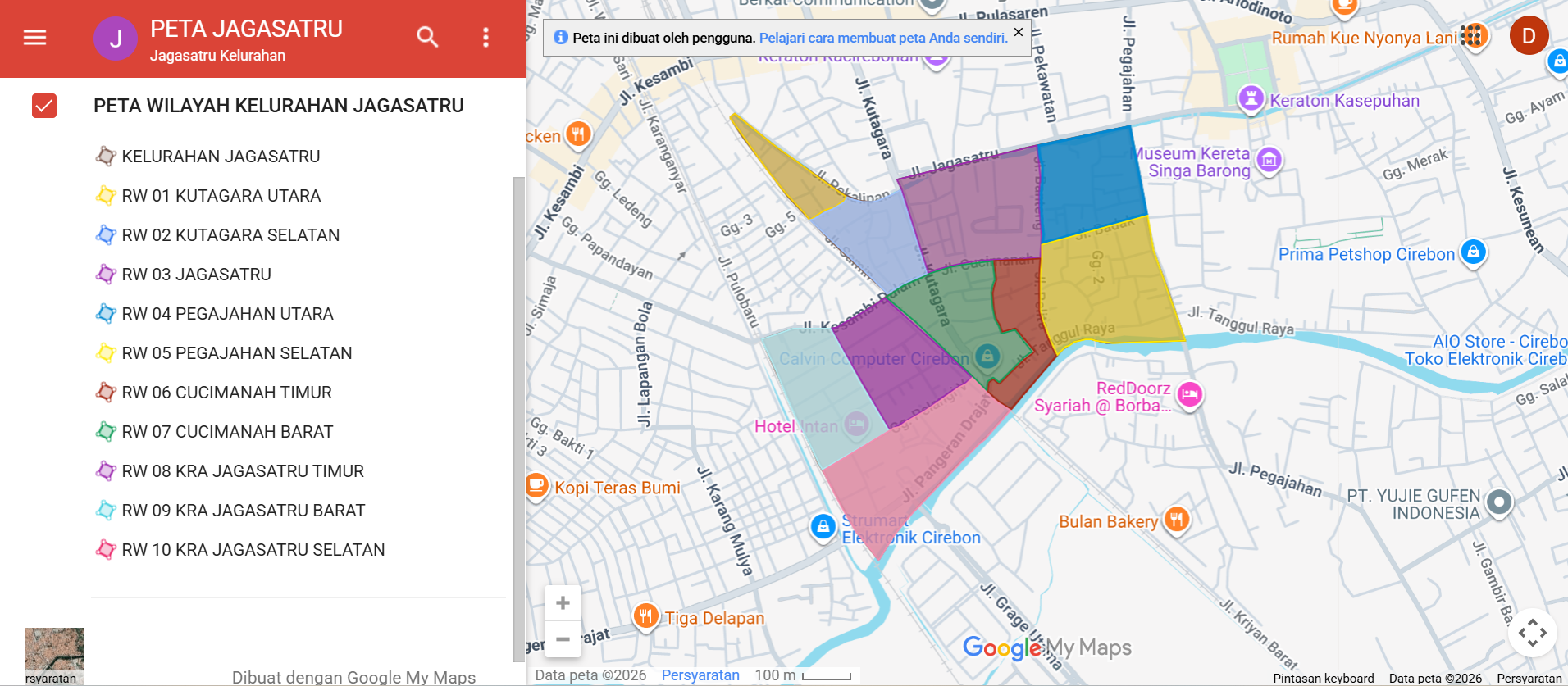 Batas-Batas Wilayah Kelurahan Jagasatru Via GoogleMaps
